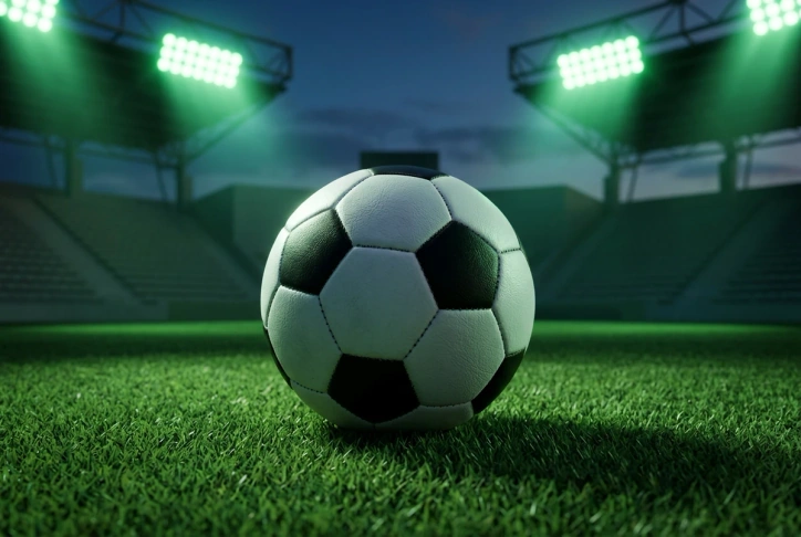 Fotbalový míč na osvětleném stadionu